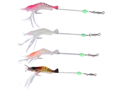 4 Señuelos Artificiales De Camarón De Pvc Suave Y Luminoso Con Anzuelos Para Pesca En Agua Dulce Y Salada.