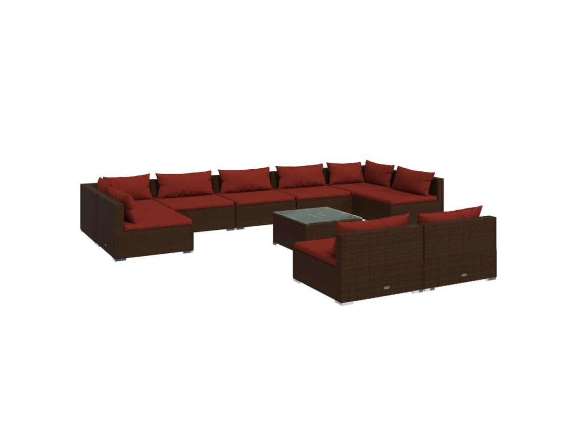 vidaXL Set muebles de jardín 10 pzas y cojines ratán sintético marrón