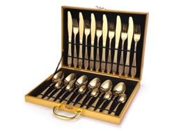 (juego De 24 Piezas - Dorado) Juego De Cubiertos De Acero Inoxidable (cuchillo, Tenedor, Cuchara, Cucharilla)