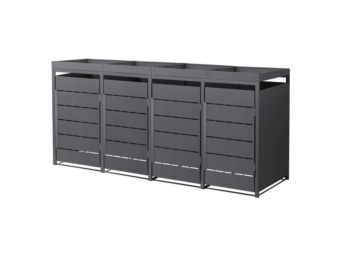 Cobertizo Ml-design De Acero Para 4 Cubos De Basura 240l Antracita 260x80x124cm, Macetero