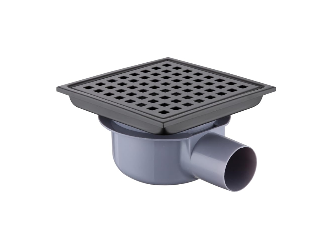 Desagüe Cuadrado 15x15cm Con Sifón 360°, Diseño Oculto Doble Filtro, Compatible Con Azulejos, Negro
