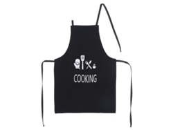 Delantal Unisex De Color Negro Con Estampado De Dibujos Animados Y Bolsillo Para Cocina Y Restaurante
