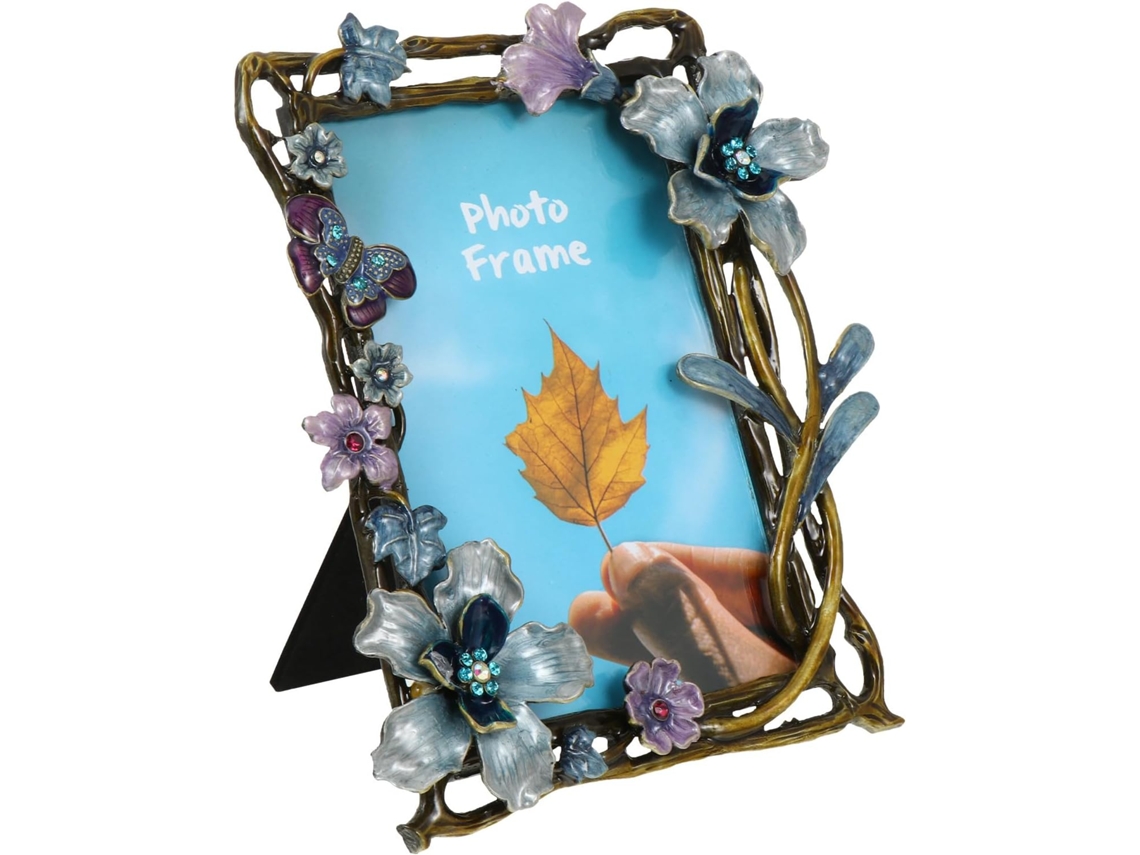 Marco Fotos Metálico Retro Estampado Floral Oficina Soporte Estable Decoración Europea Recuerdos