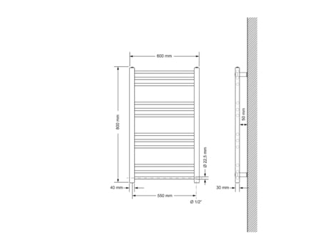 Radiador eléctrico de baño con barra calefactora 600W 600x800 mm Antracita recto con conexión lateral LUXEBATH