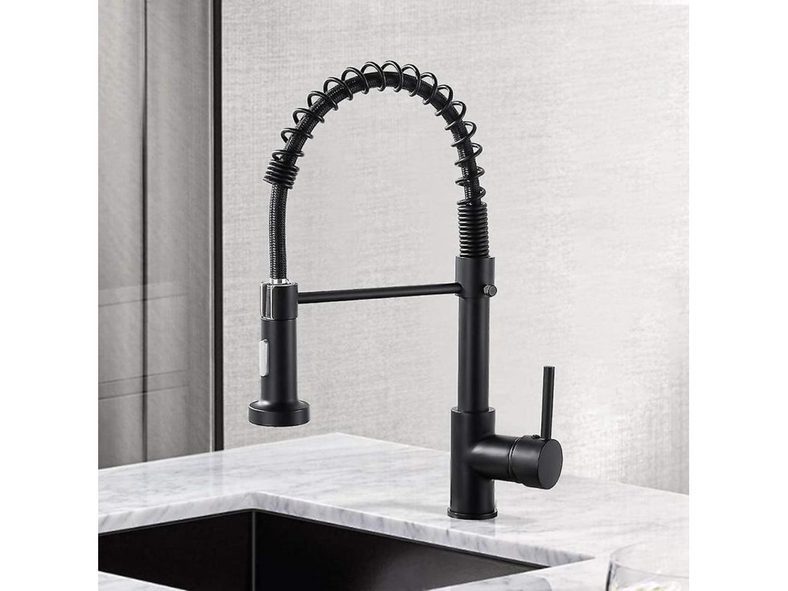 Grifo De Cocina De Latón Monobloc Con Función De Spray Extraíble Y Giro 360, Diseño Modernonegro