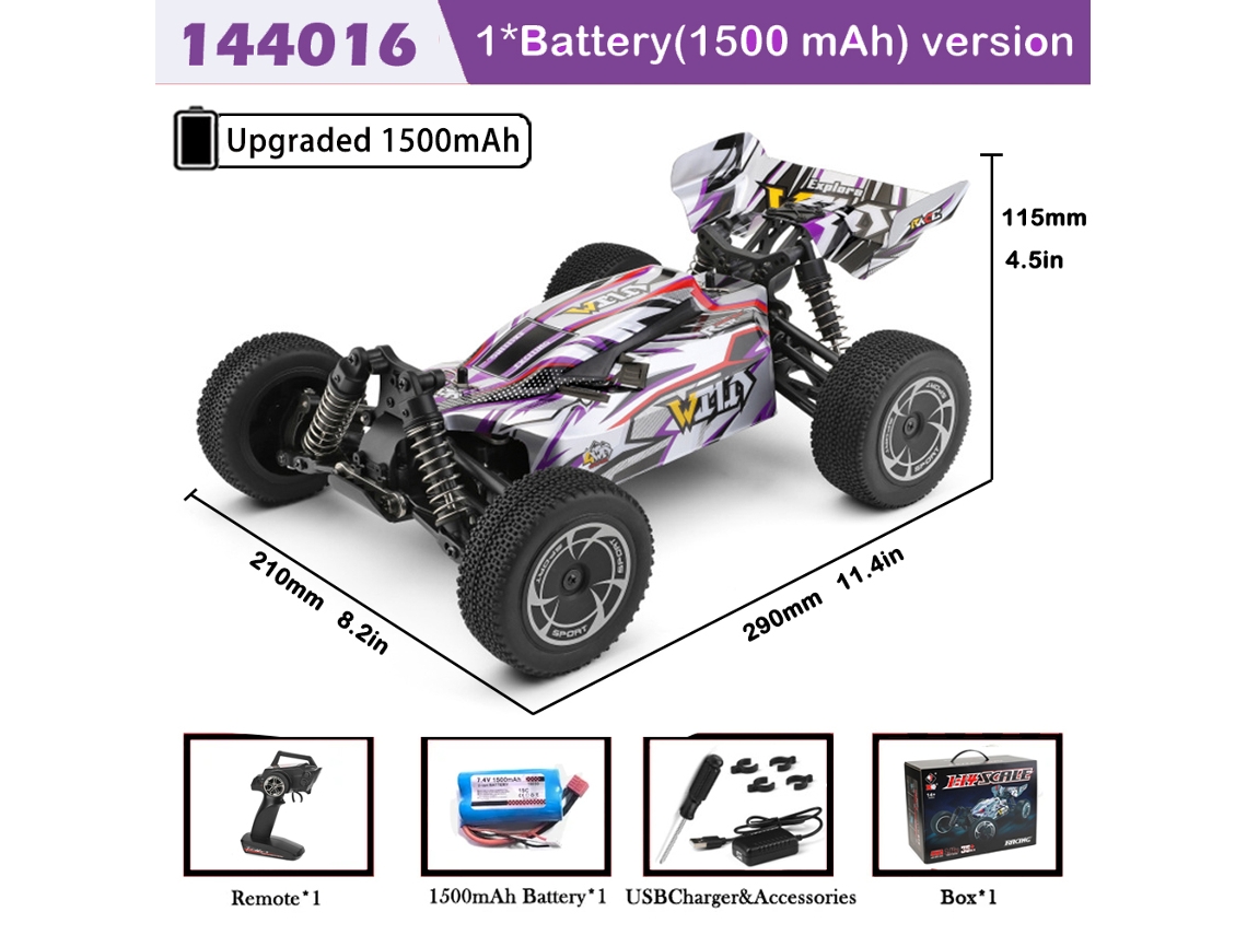 Coche RC 1/14 144016 390 Motor 35 km/h 4WD 2,4 G de alta velocidad para carreras todoterreno, juguete de control remoto para derrapar