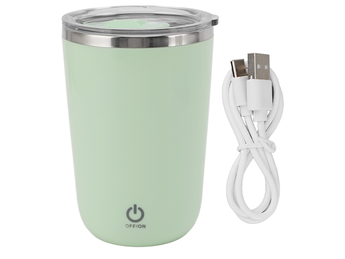 Taza autoagitadora USB de 350 ml, a prueba de fugas, color verde.