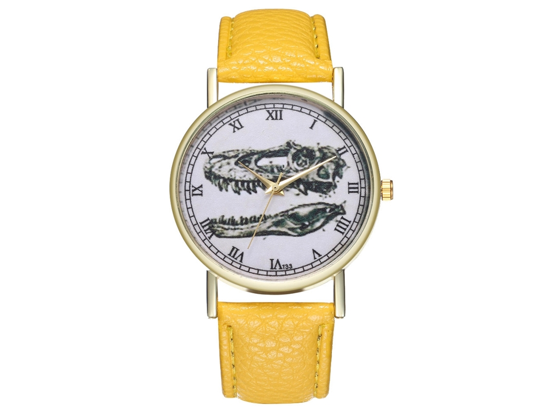 Reloj De Pulsera Zhoulianfa Con Correa De Piel Sintética, Estampado De Dinosaurios, Unisex, Amarillo.