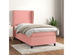 Cama Box Spring Con Colchón Terciopelo Rosa 90x200 Cm