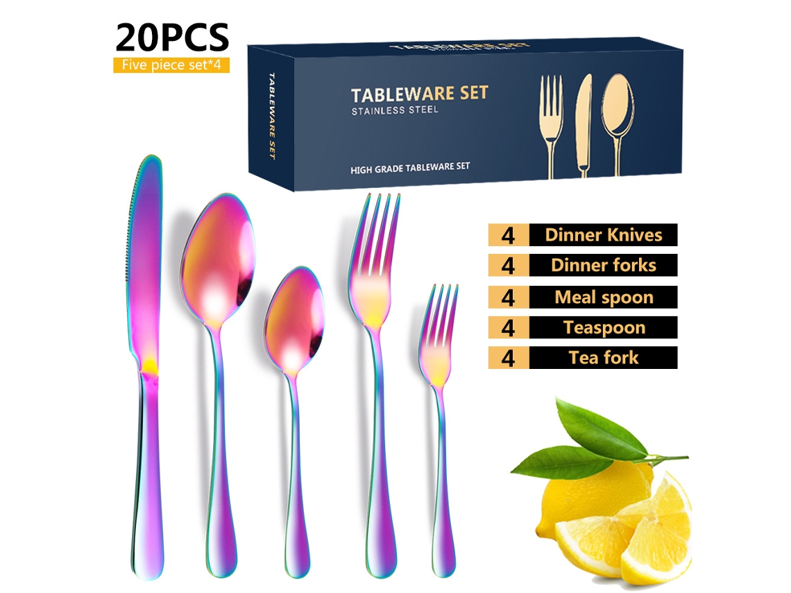 Juego de cubiertos de acero inoxidable, 20 piezas, para 4 personas, multicolor Siurn