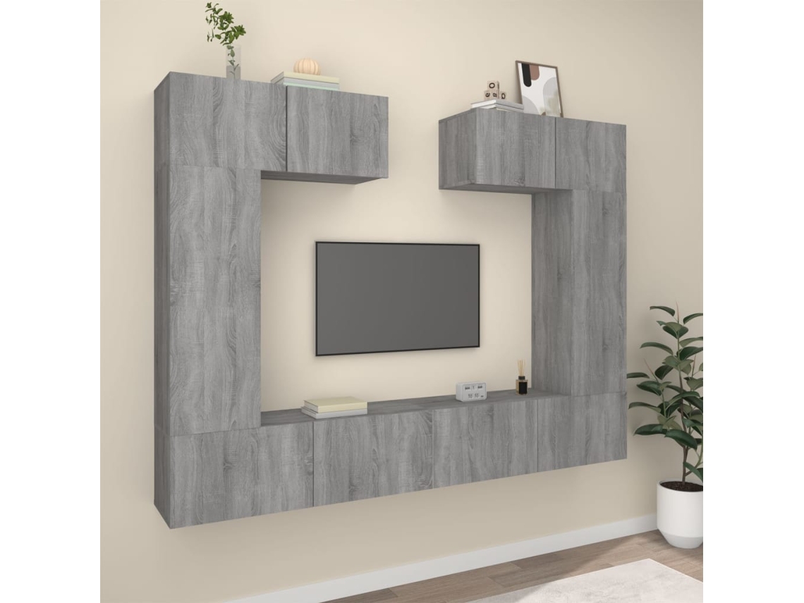 Pack Muebles de Armario Tv 6 Pzs Madera Procesada Sonoma Gris