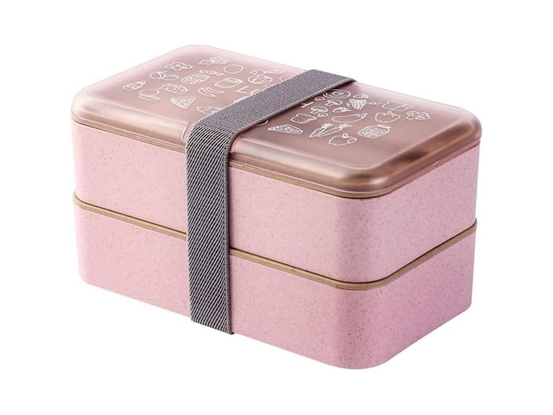 Fiambrera Bento De Dos Niveles Sin Bpa Con Cubiertos Reutilizables Aptos Para Microondas Y Congelador.