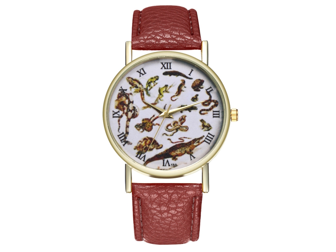 Reloj Analógico Unisex De Cuero Pu Con Dial Reptil Para Parejas (café)