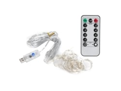 Cordão de luzes LED BJ-Luz com 100 LEDs, 3x1m, fio de cobre, controle remoto USB, 8 modos de iluminação, ideal para decoração de festas e casamentos. Cortina branca pura.