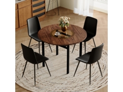 Conjunto De Mesa Redonda De Madera, Marrón, 100 Cm, Con Espacio De Almacenamiento, 4 Sillas De Pu Negras.