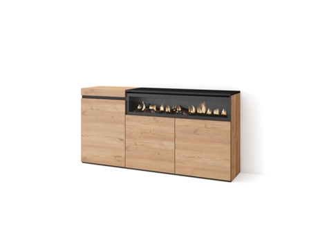 Aparadores para salón 150x75x35cm 3 Puertas Chimenea eléctrica Roble y negro