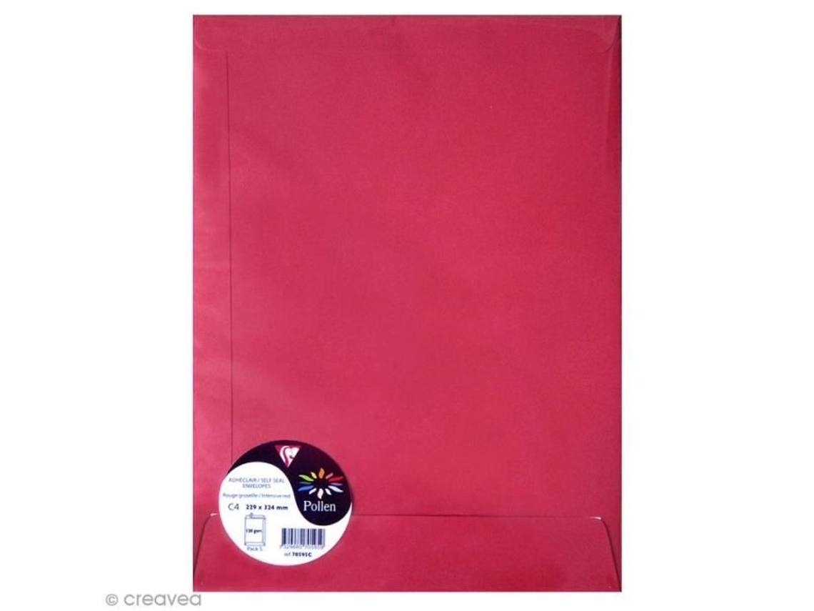 Sobres Clairefontaine Pollen A4 229 x 324 mm 120 g Grosella roja 5 unidades
