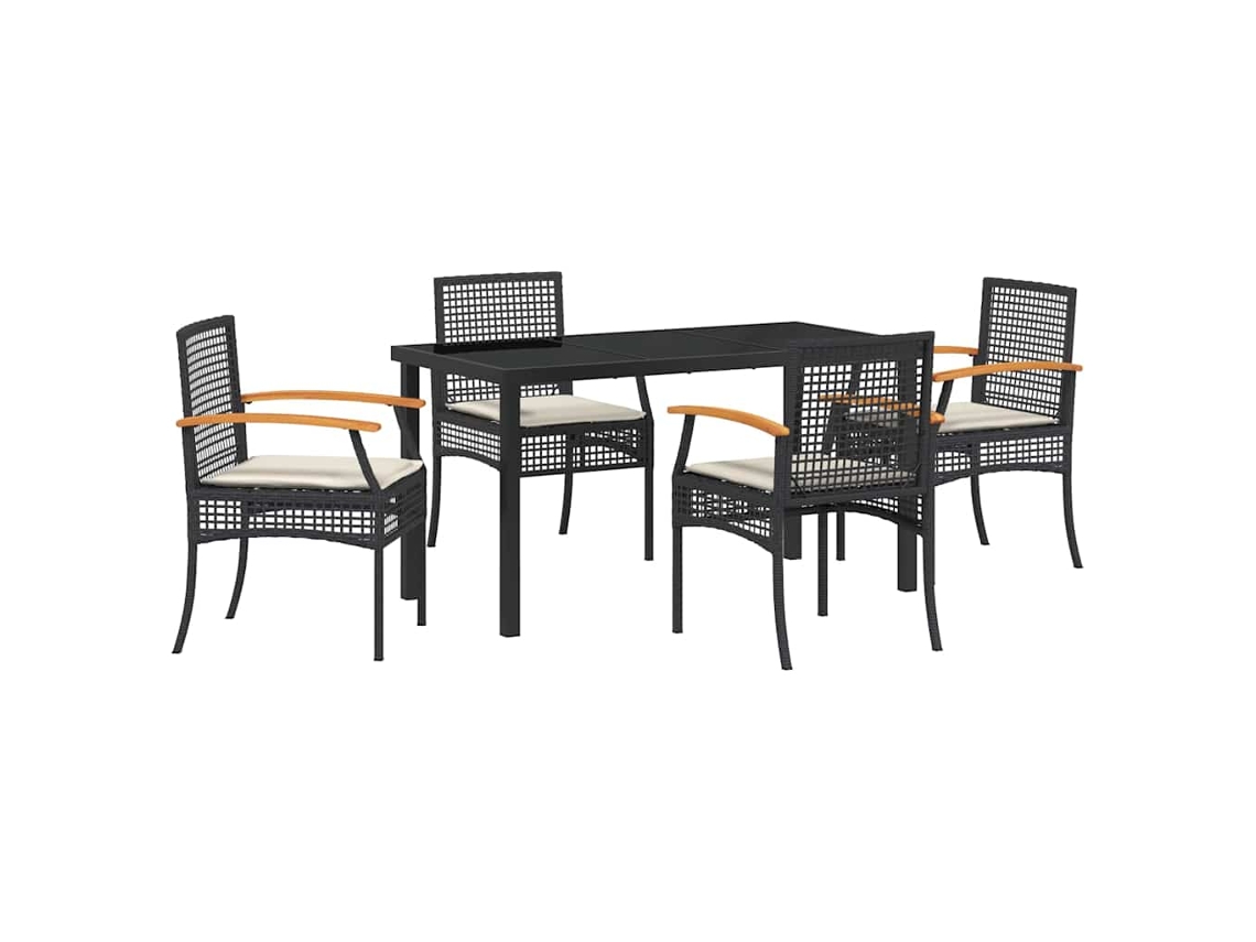 Conjunto De Comedor De Jardín 5 Uds | Mueble De Jardín Negro Ratán Sintético
