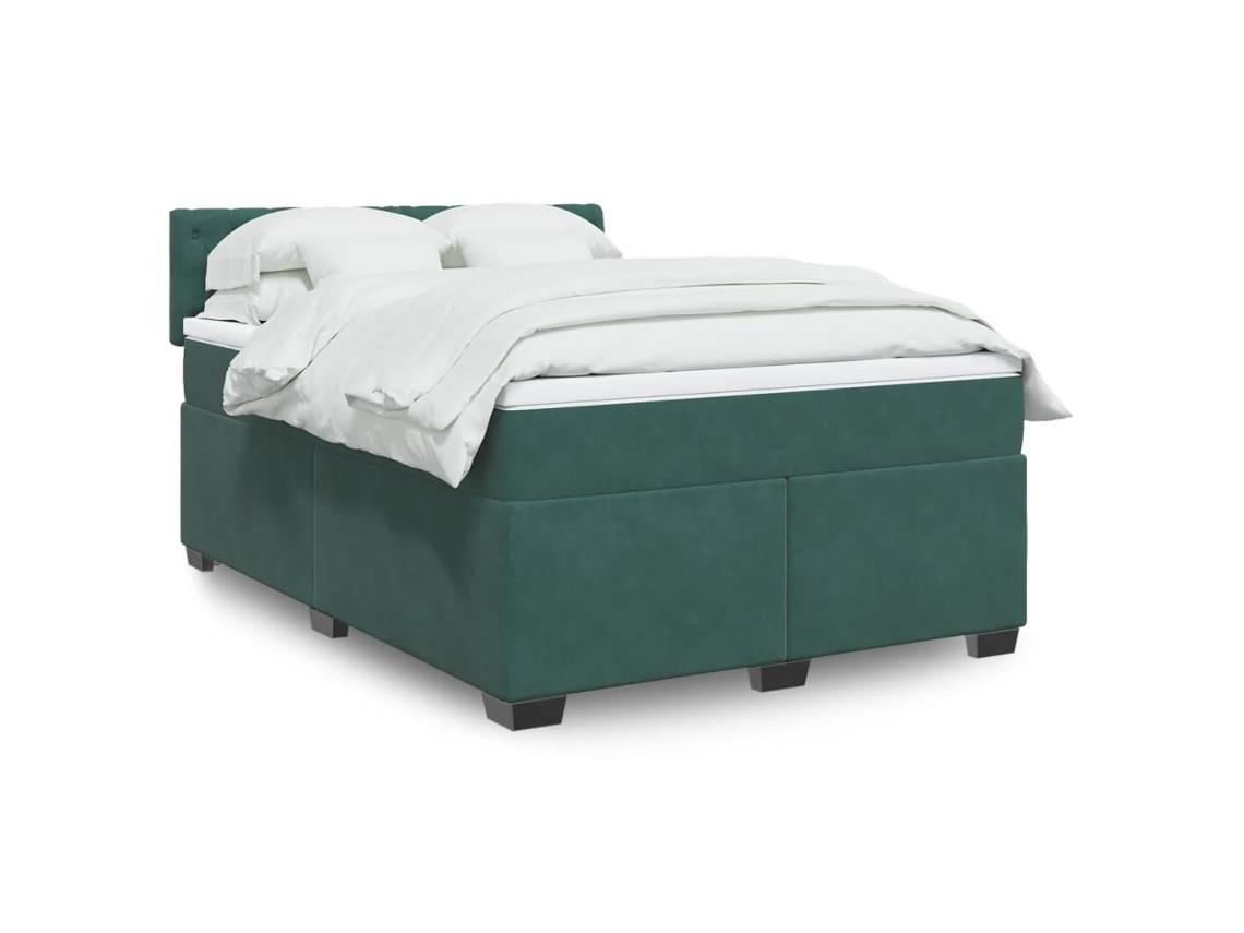 Cama Box Spring Con Colchón Terciopelo Verde Oscuro 140x200 Cm
