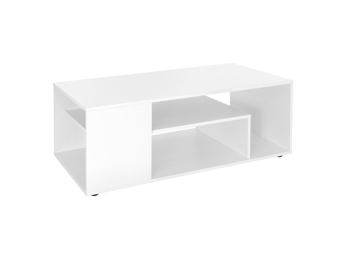 Mesa Central Blanca Con Elegantes Estantes Móviles Auxiliares Para 110X50X41 Cm