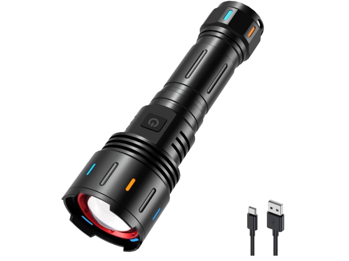 Linterna LED Yunzii JF023, superbrillante, 6000 lúmenes, 5 modos de zoom, linterna táctica, resistente al agua, linterna de emergencia para exteriores, color negro
