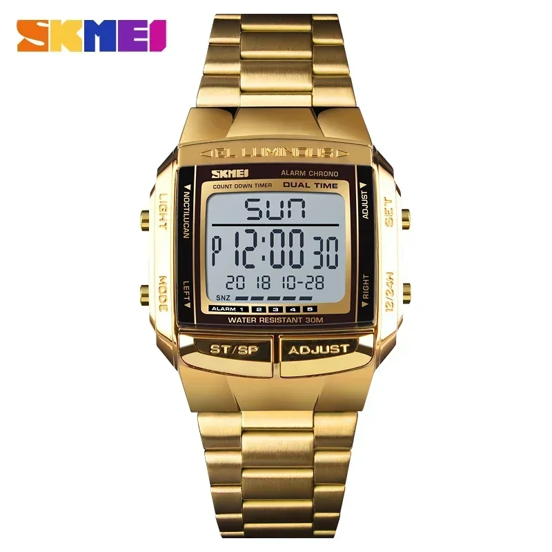 (reloj Dorado) Reloj Deportivo, Reloj Despertador Digital Con Cuenta Regresiva, Esfera Grande De Cristal