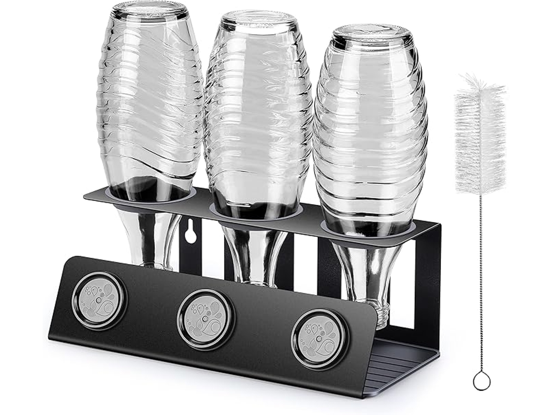 Soporte Secado Negro Para 3 Botellas Sodastream Con Bandeja Extraíble