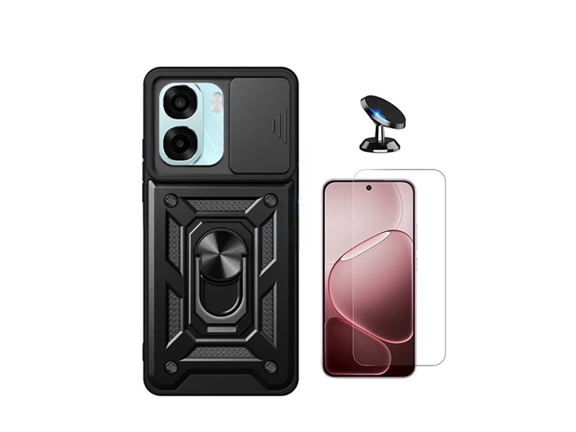 Kit De Cristal Templado Clearglass Funda Magnética Para Ventana Deslizante De Defensa Militar Soporte Magnético Para Coche Phonecare Para Oppo A6 5g - Negro