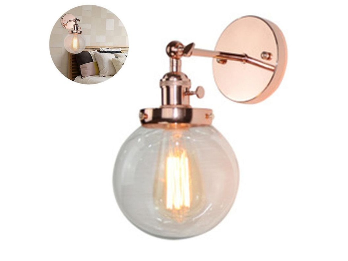Lámpara De Pared Industrial Antigua Con Lámpara De Vidrio 15cm E27 Vintage Bronce Rosado Para Cocina Bar Café