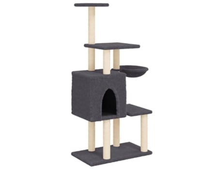 Rascador para gatos con postes de sisal gris oscuro VIDAXL (131 cm)