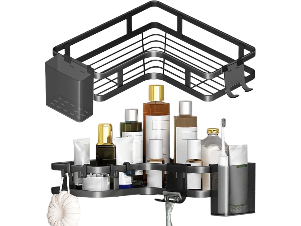Estante Para Ducha De Ba O Pared Con Soporte Pasta Dientes Y Gancho Soporta 15 Kg 2 Soportes Adhesivos Champ Cocina