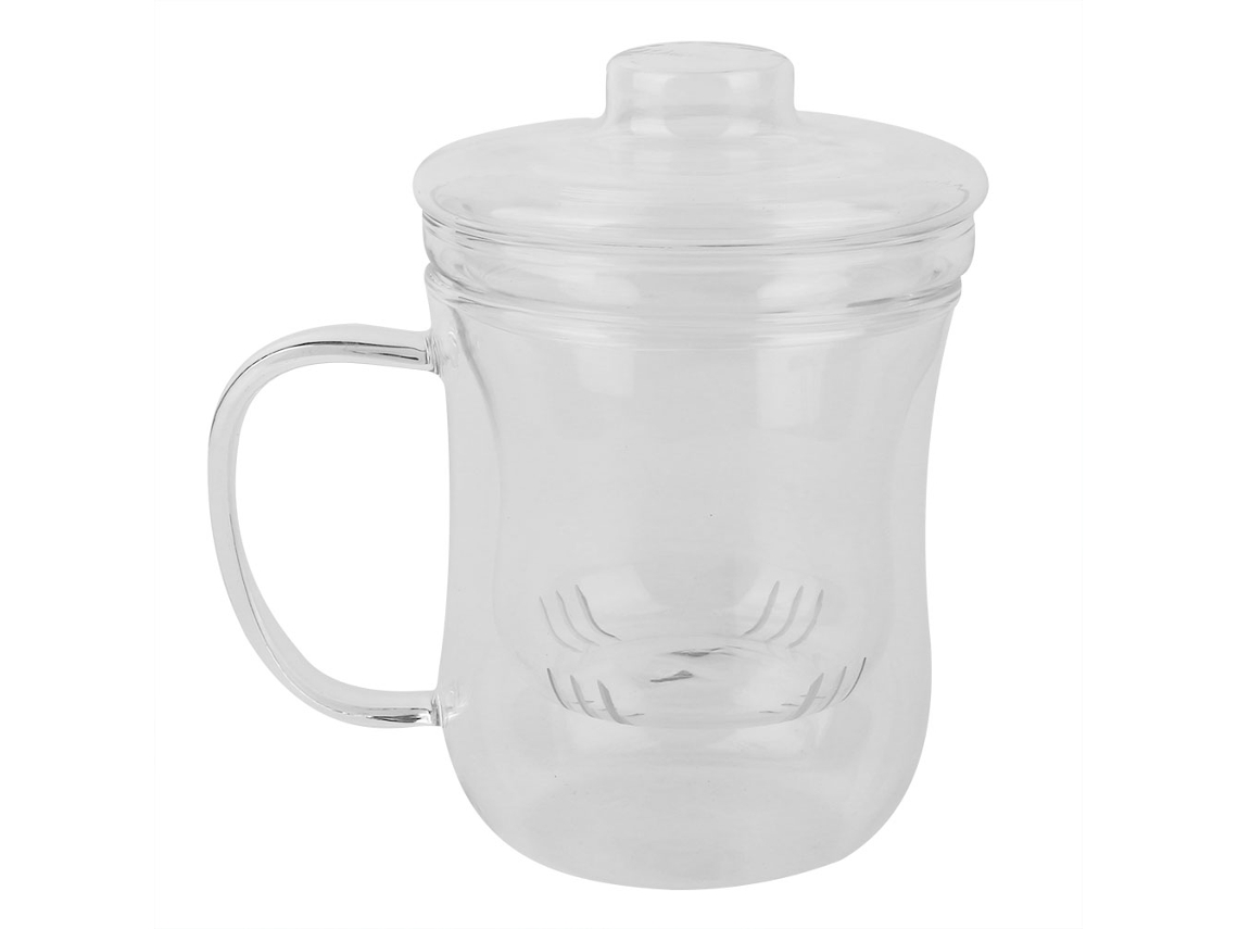 Vaso de vidrio transparente resistente al calor de 400 ml con tapa y filtro para té de oficina