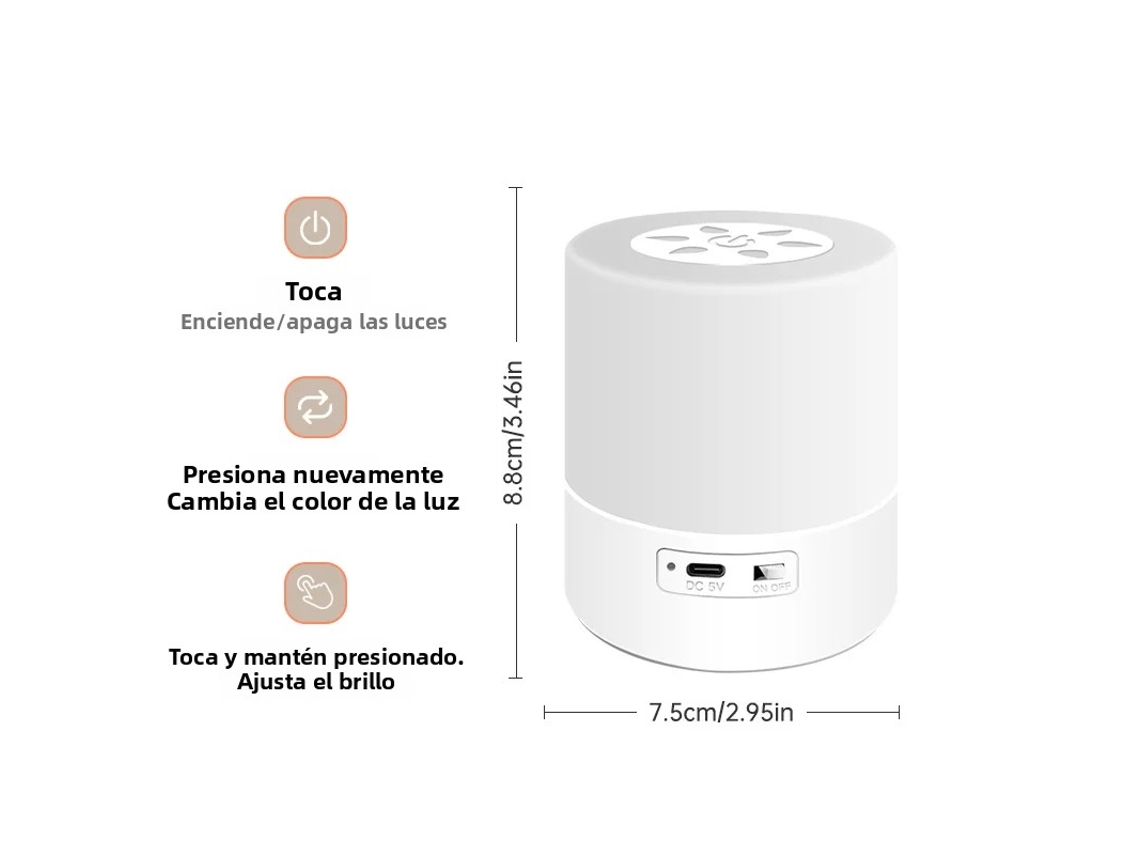 Luz nocturna táctil, tres modos de iluminación, luz LED recargable de 3,7 V MDUG (pequeña)