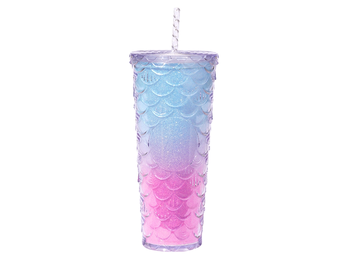 Vaso reutilizable de 24 oz con tapa de vidrio de plástico y pajita para bebidas frías NEVEANCE