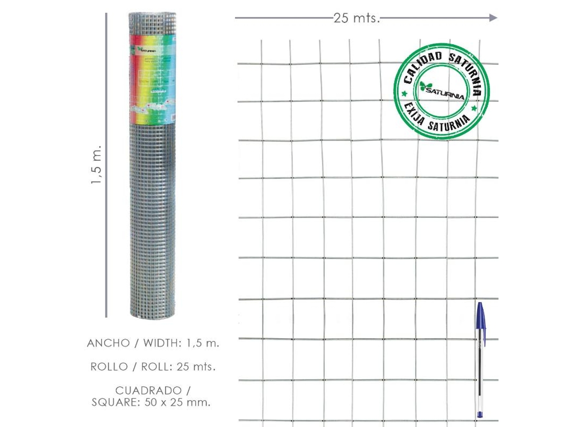 Malla electrosoldada galvanizada 50x25 / 2,00 / 150 cm. ga rollo 25 metros.