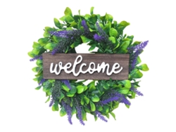 Letrero de bienvenida con corona de lavanda de 33 cm de slowmoose