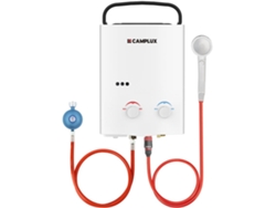 CAMPLUX AY132-DE Calentador de Agua de Gas, 5 L/min, 50mbar, GLP, con Asa Plegable Portátil, para el Viaje, RV, Campamento, Caballos