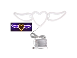 Yncm2026-luz Neón En Forma De Corazón Con Alas Segura De Ahorro Energético Luz Púrpura Y Blanca Cálida Para San Valentín Boda Decoración De Pared