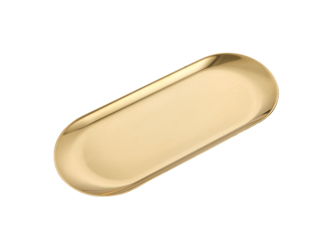 Bandeja Ovalada De Acero Inoxidable Dorado, Antideslizante, Decorativa, Para Cocina/baño, 23 X 9,3 Cm.