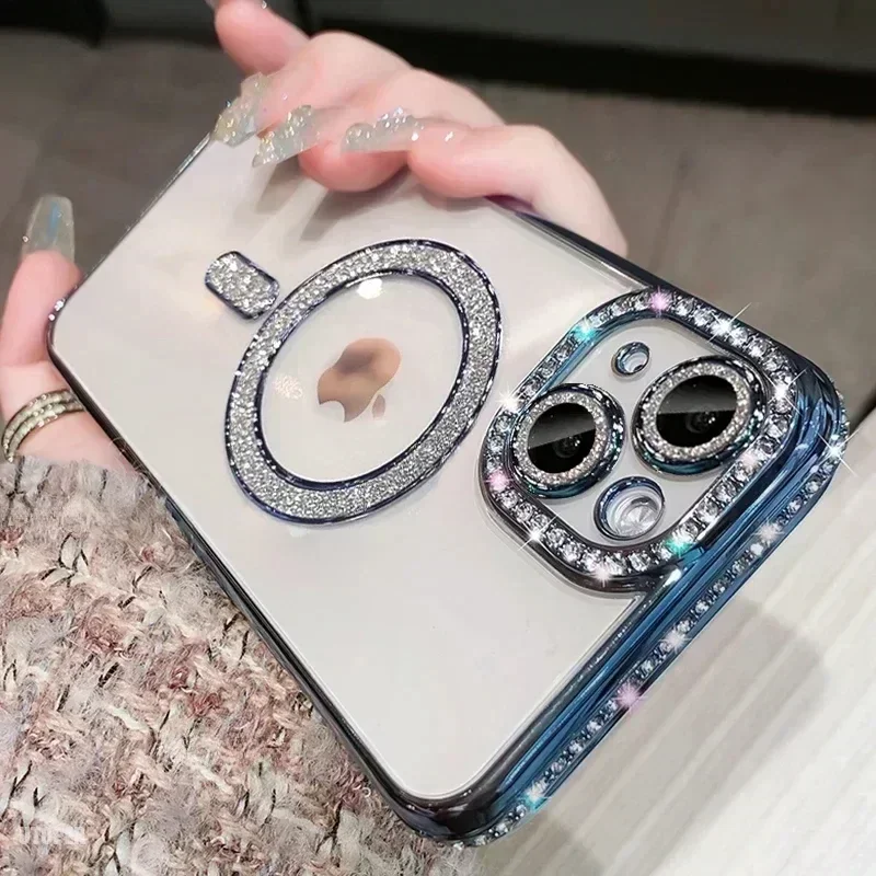 (iphone 11 Pro Max, Azul) Funda Transparente Y Brillante De Cristal Para Iphone Con Soporte Para Carga Inalámbrica Magnética Magsafe.