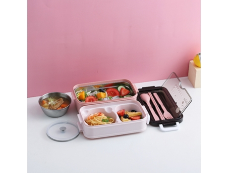 Fiambrera Bento a prueba de fugas para adultos -Acero inoxidable rosa (con tazón de sopa y forro interior)-1050ml LUUCOZK