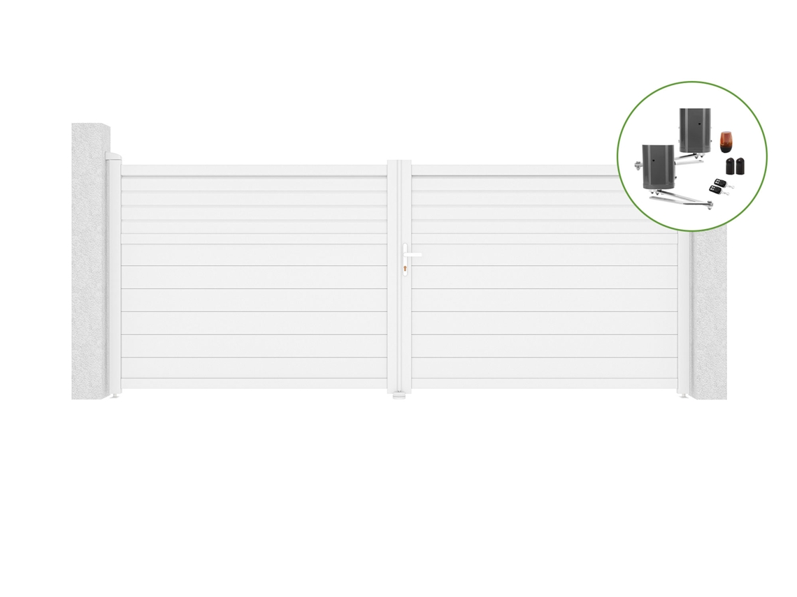 Portón abatible 4m CARPATIA H.160cm aluminio blanco motorización BUNKER B500 CASANOOV