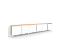 Mueble Tv, Televisión, 309x35x61cm, Para Tv Hasta 80", Diseño Industrial, Blanco Y Roble Soft