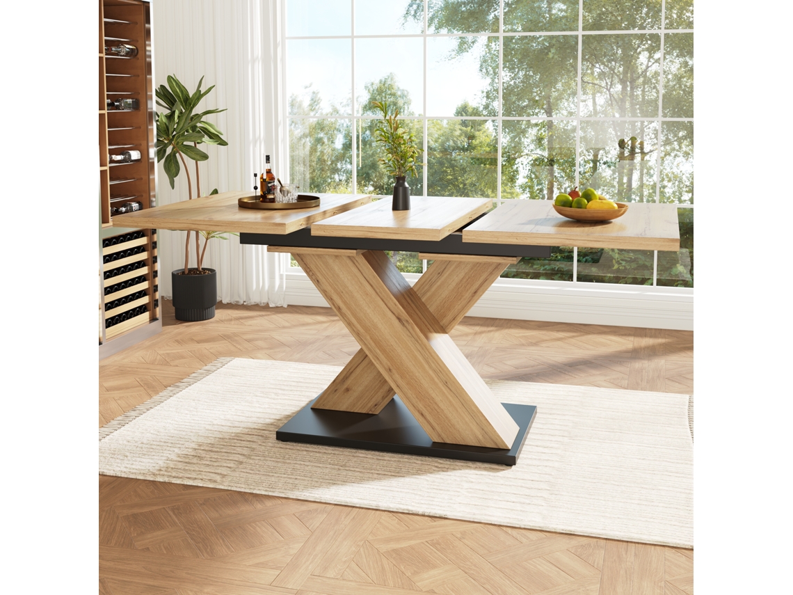 Mesa de Comedor Retráctil 158,5 x 80 cm para 6 a 8 personas en MDF Estilo Natural