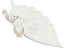 Bandeja Cerámica Blanca Diseño Pájaro Joyas Delicado Elegante Almacenamiento Tacto Agradable Mesita Noche Hoja