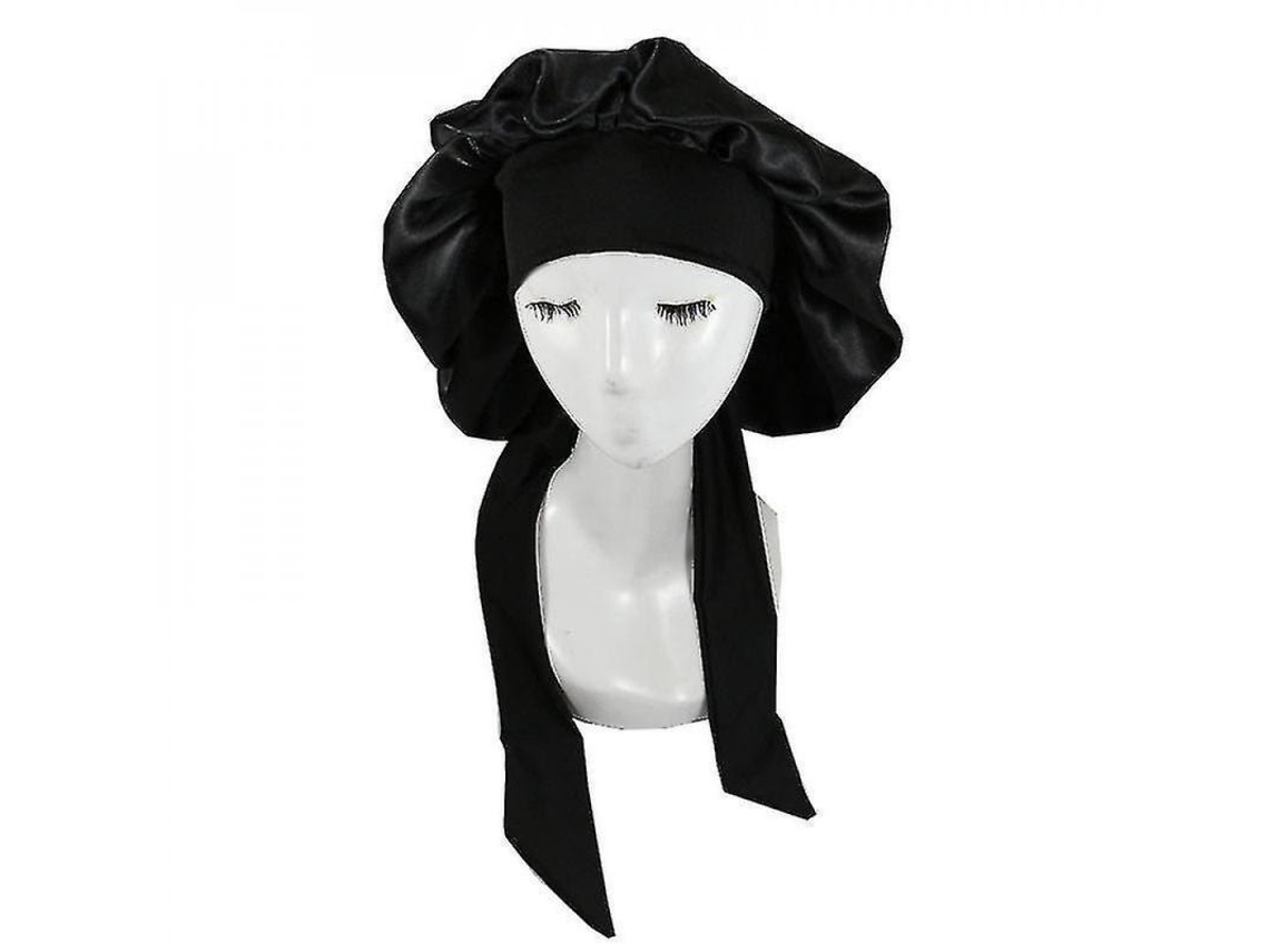 Gorro De Dormir De Seda Satinada Con Correa Ajustable, Gorro De Noche Negro Vvd De Alta Calidad.