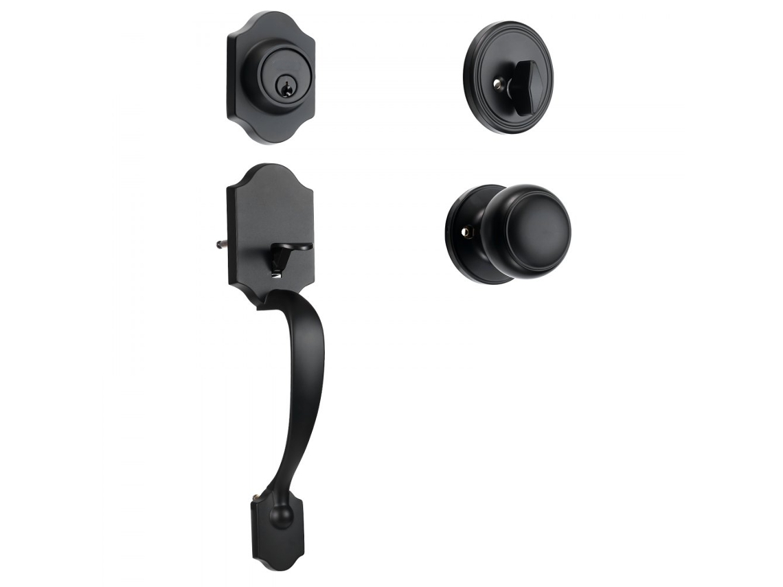 Juego de manijas y pomos para puertas en negro mate de Tekmaquinas