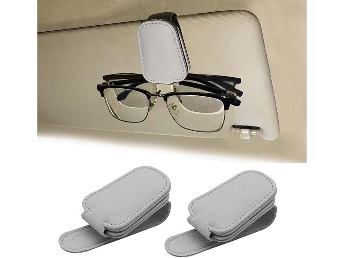 Clip Magnético De Cuero Gris Para Sujetar Gafas De Sol A La Ventanilla Del Coche.