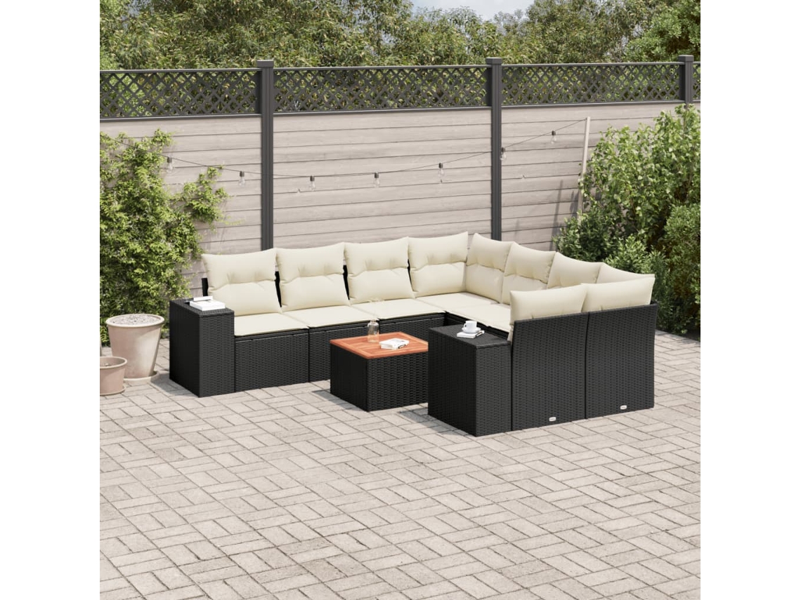 Conjunto de sofás de jardín de 9 piezas DKD Home Decor con cojines de mimbre negros