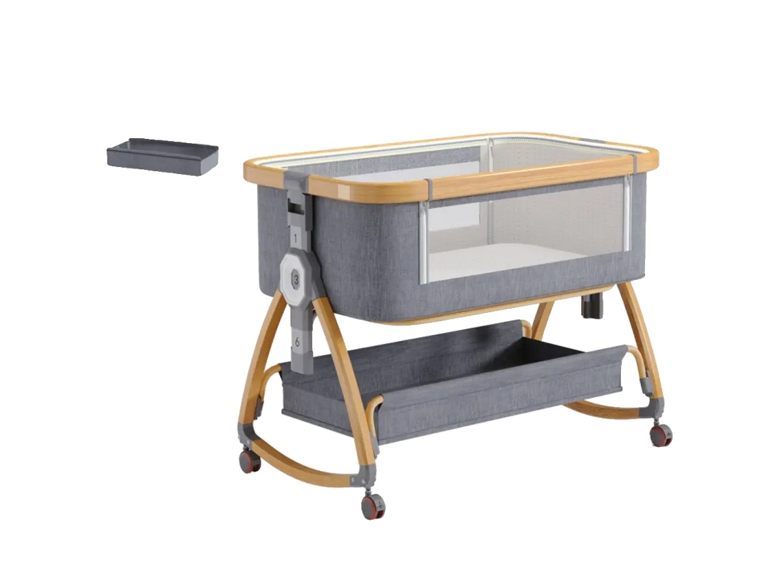 Cuna para bebé, diseño compacto, colchón grueso, color gris dorado